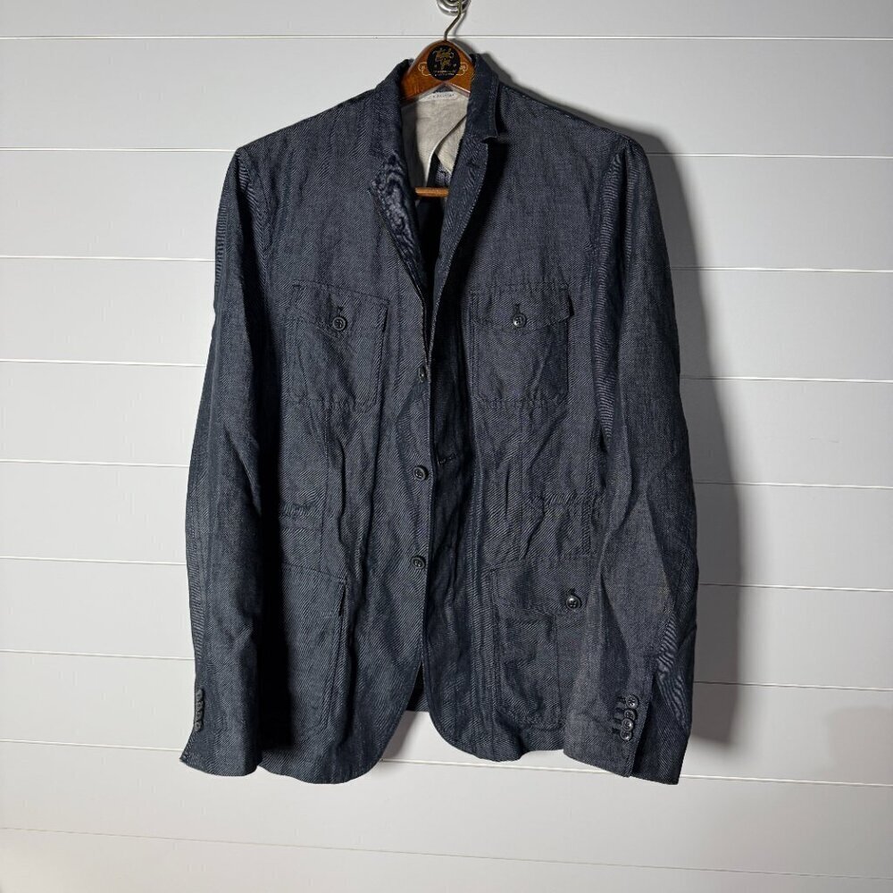 Banana Republic Heritage Collection Dark Denim Zip/Button Blazer Jacket Sz 44L